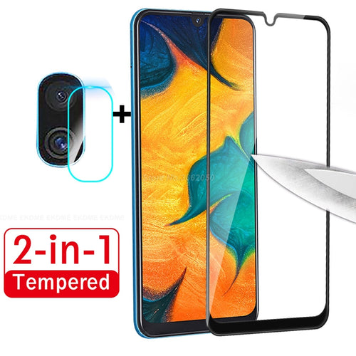 2 in 1 9D Full Screen Protective Tempered Glass For Samsung Galaxy A30 A50 A20 A70 Back Camera Lens Protector A305F A505F A205F
